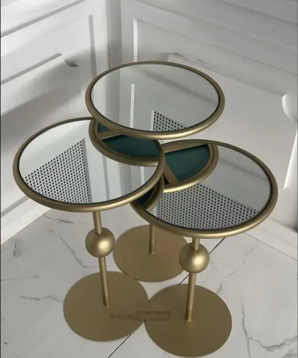 Art Yan Sehpa Seti - Gold 3lü
