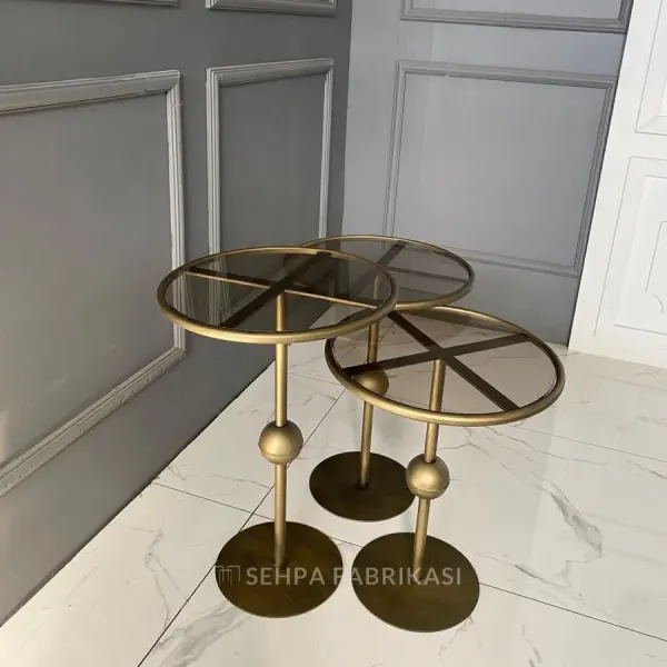 Art Yan Sehpa Seti - Gold Eskitme 3lü