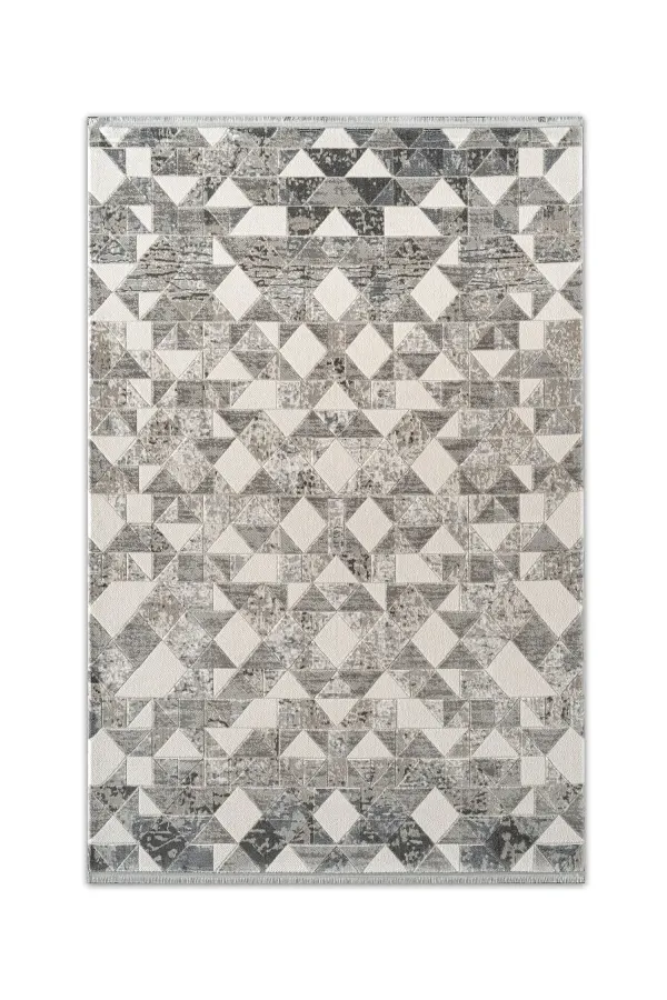 Estefan Bej Gri Modern Geometik Desenli Halı - EU07A