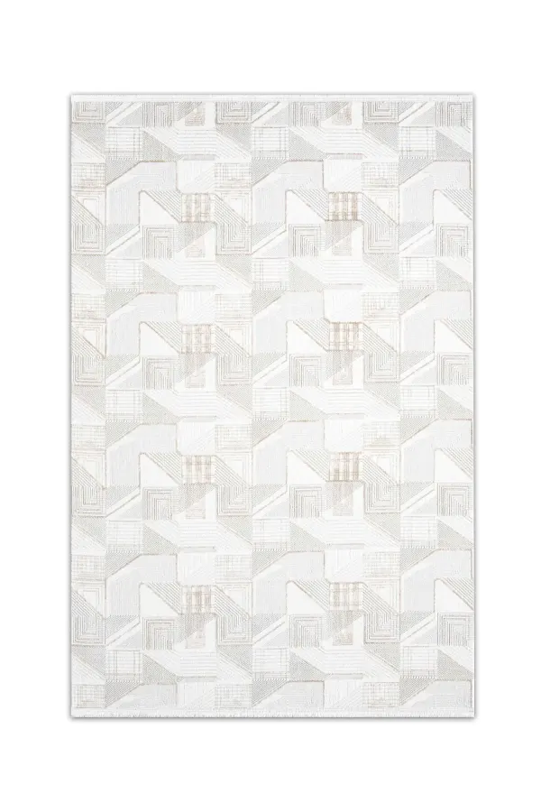 Hermes Bej Kahverengi Geometik Desenli Halı - HU02A