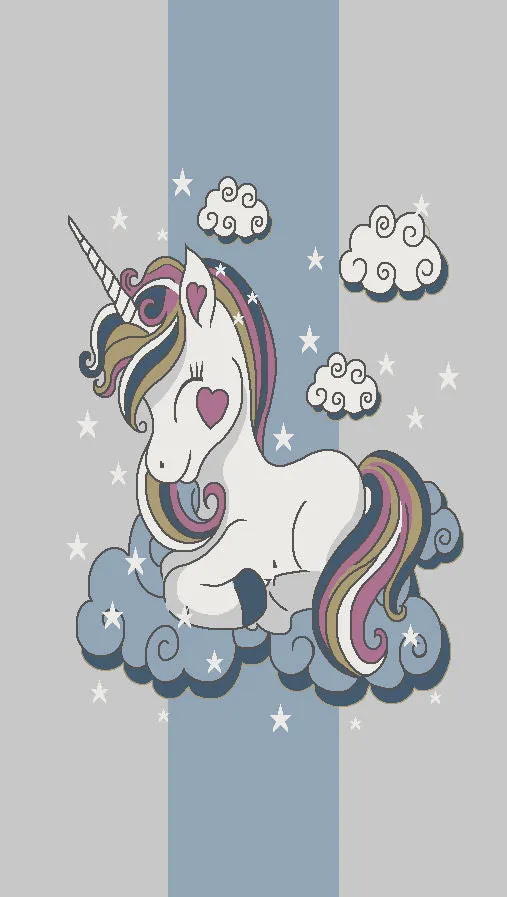 Kids Mavi Gri Yıldız Yağmuru Unicorn Çocuk Odası Halısı - 0025A
