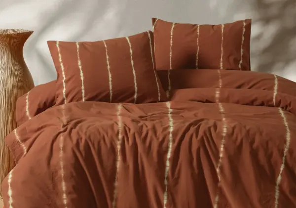 Stripe Pamuk Nevresim Seti - Kiremit